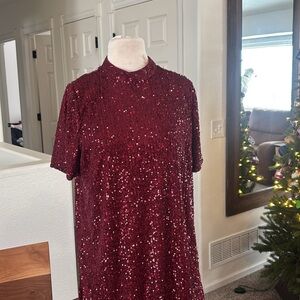 Main Strip Burgundy Sequin Asymmetrical Dress